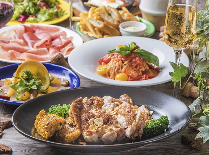 がっつりガーリックハーブチキンがメインのグリルコース						